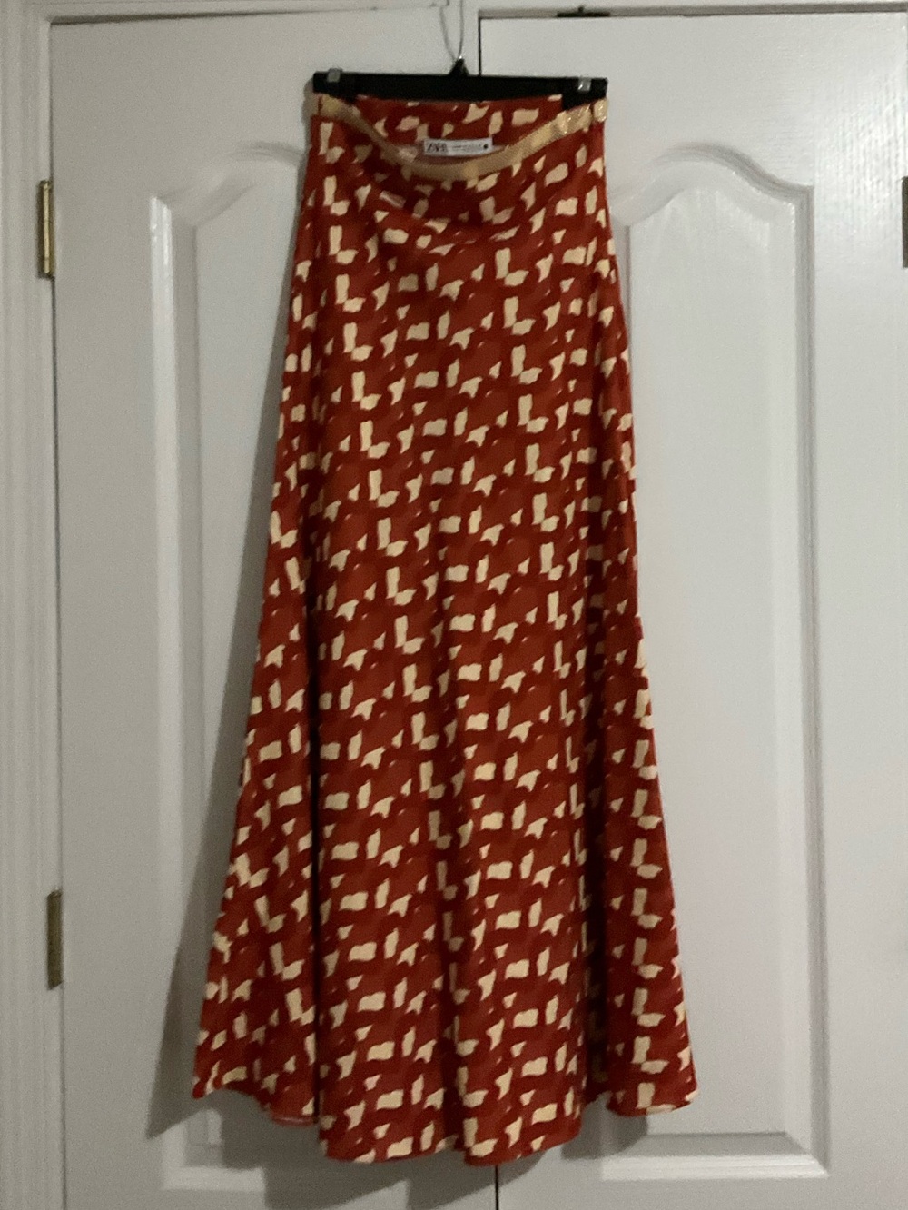 Zara Rust and Cream Printed Maxi Skirt